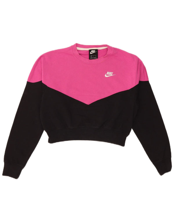 Nike Womens Crop Oversized Sweatshirt Pullover UK 10 Small Rosa Farbblock