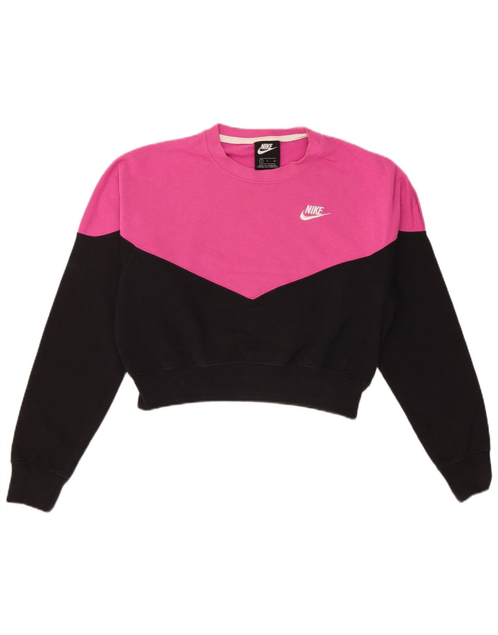 Nike Womens Crop Oversized Sweatshirt Pullover UK 10 Small Rosa Farbblock