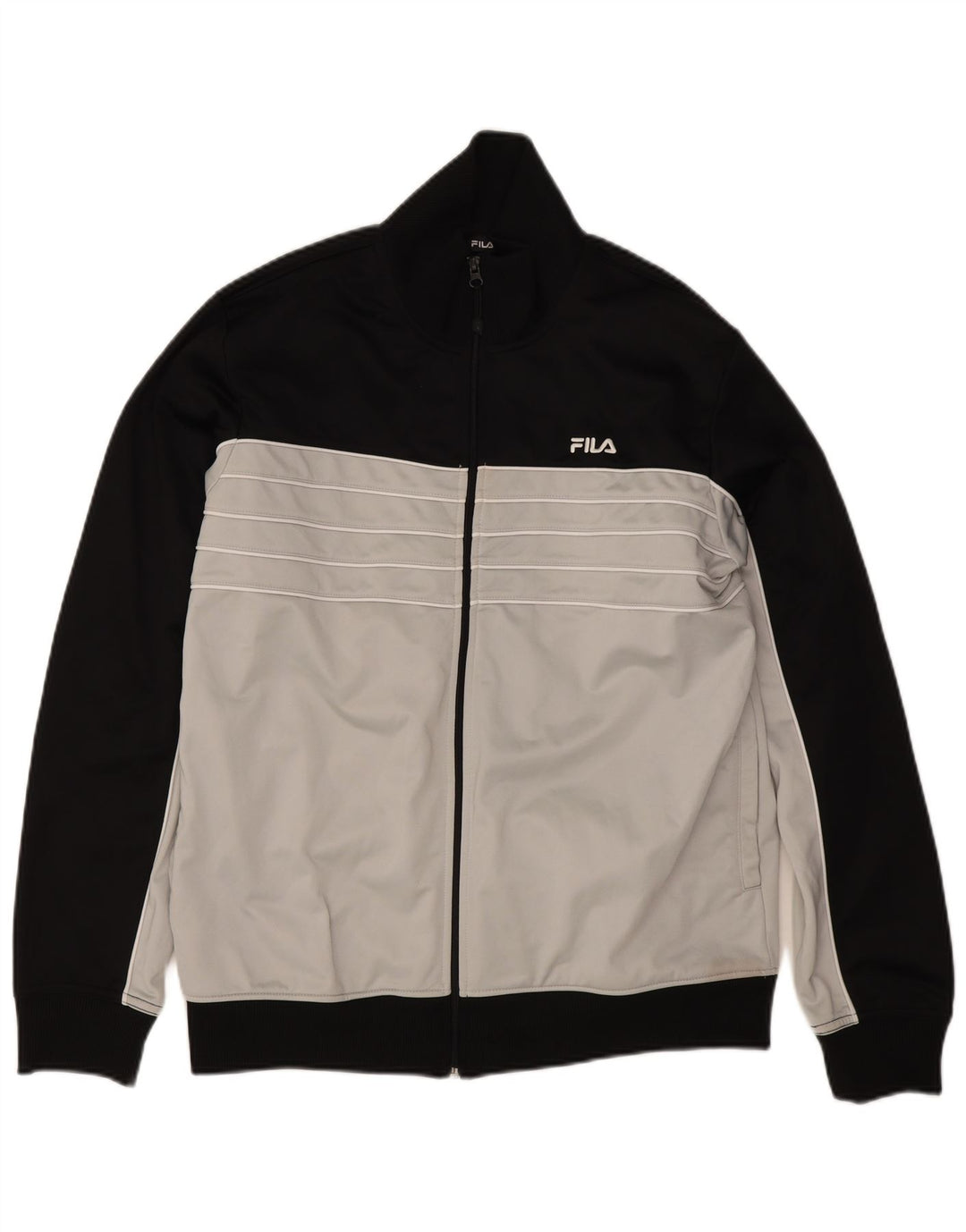 Fila Herren-Trainingsanzug-Top-Jacke, großes schwarzes Farbblock-Polyester