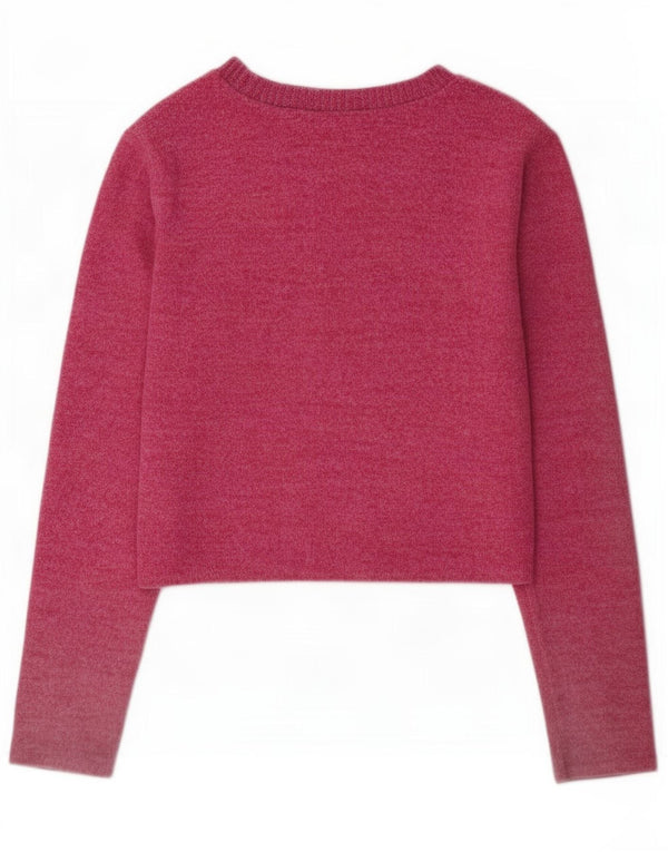 Zara Damen Crop Top Langarm UK 12 Mittelrosa Baumwolle