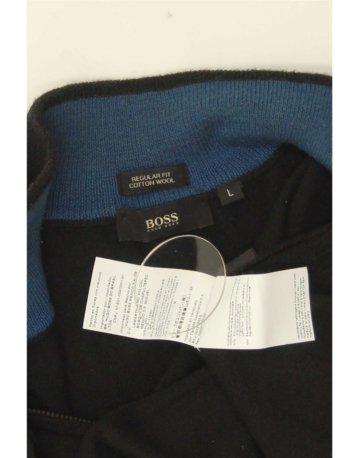 Hugo Boss Herren-Pullover mit normaler Passform und Reißverschluss, große schwarze Wolle