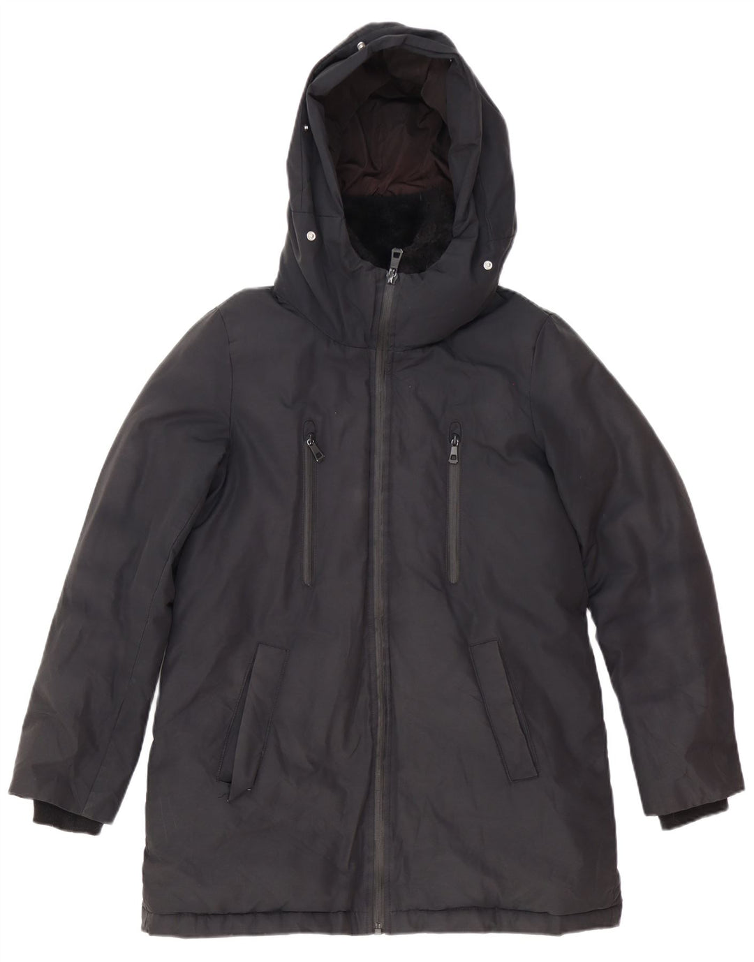 Zara Damen-Parka mit Kapuze, UK 6, XS, Schwarz, Polyester