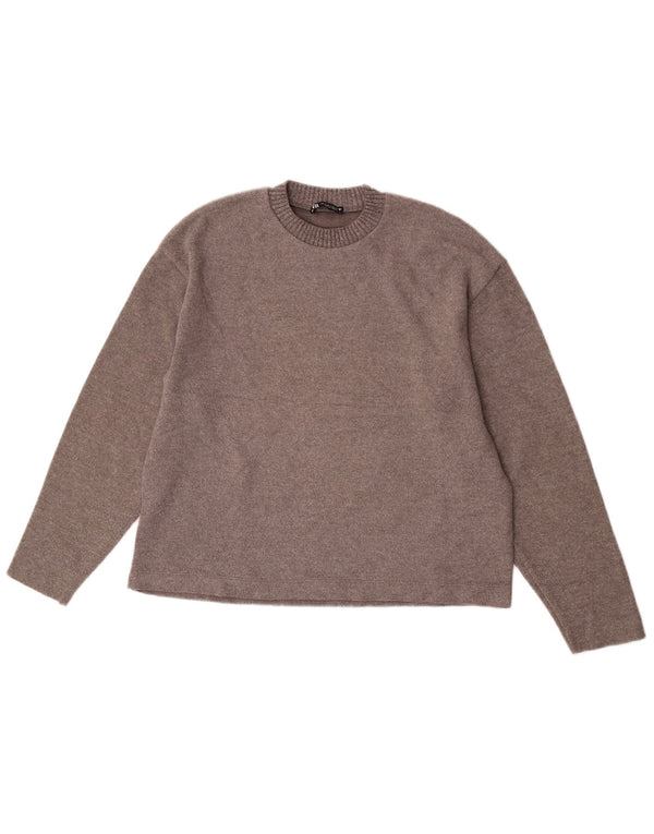 Zara Damen-Pullover, übergroß, Rundhalsausschnitt, Gr. 10, Größe S, braun, Polyester