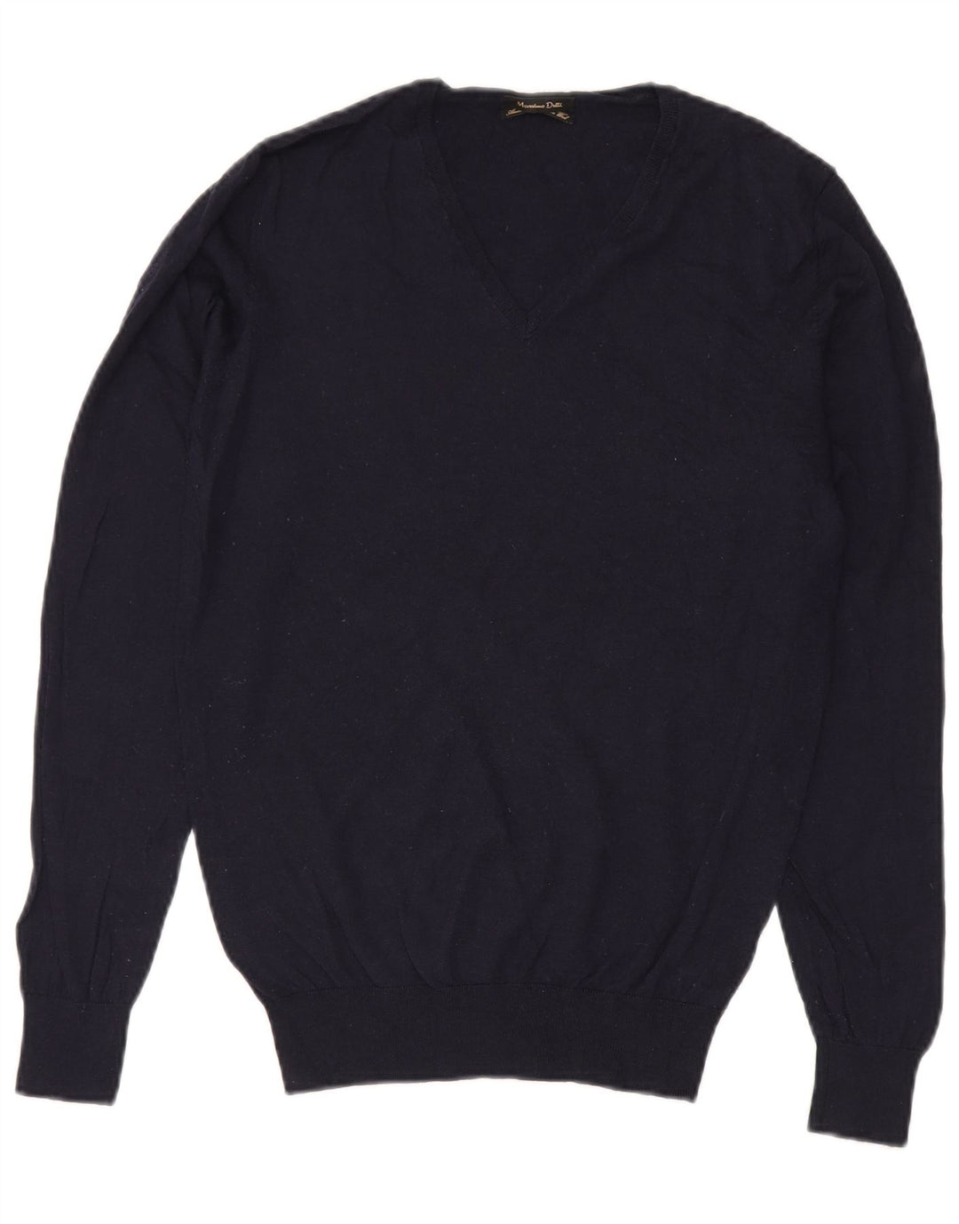 Massimo Dutti Herren-Pullover mit V-Ausschnitt, Größe L, Marineblau