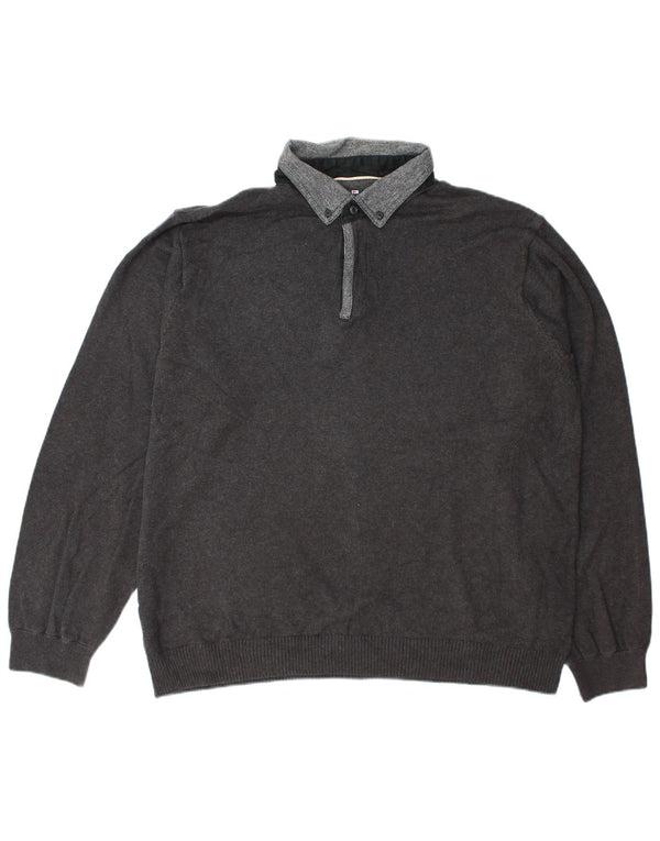 Marks & Spencer Herren-Langarm-Rugby-Poloshirt XL aus grauer Baumwolle