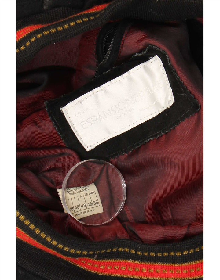 Vintage Herren Wildleder Bomberjacke IT 48 Mittelschwarz gestreiftes Leder