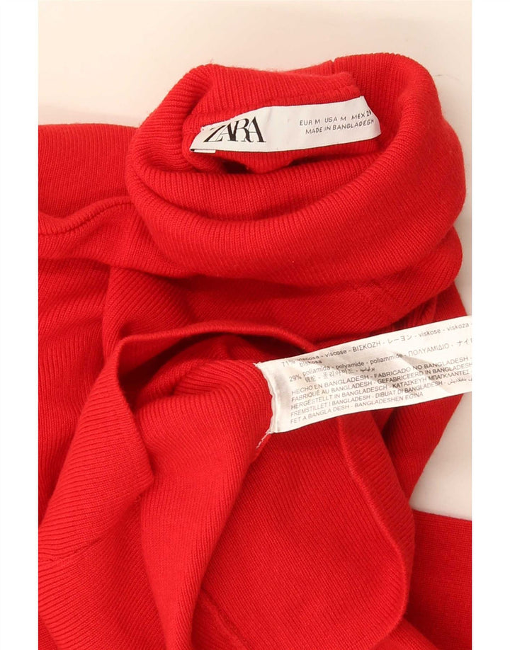 Zara Damen Crop Rollkragenpullover Pullover UK 12 Mittelrote Viskose