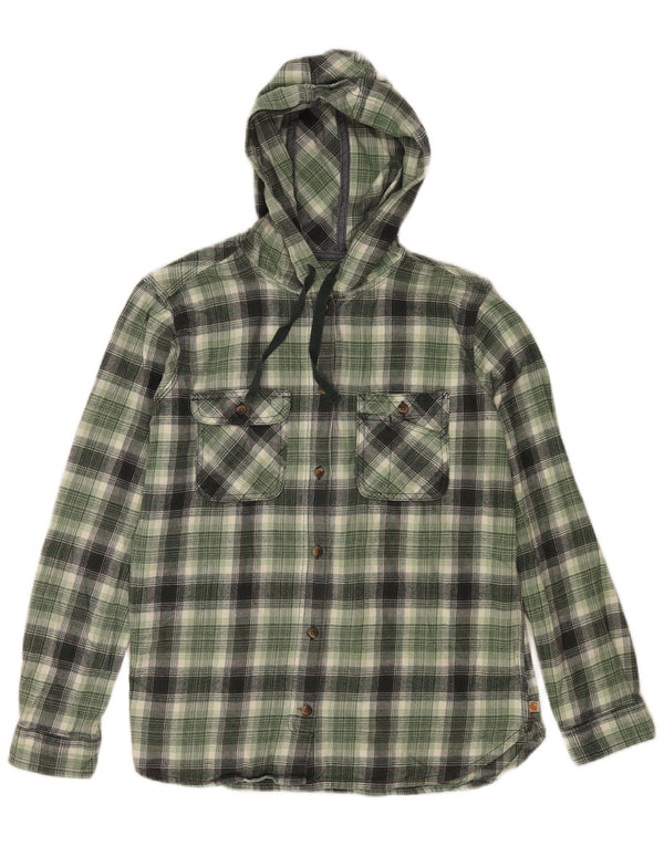 Carhartt Damen-Flanellhemd mit Kapuze, US 8/10, mittelgrün karierte Baumwolle