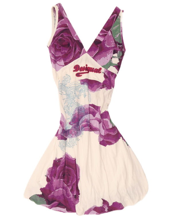Desigual Grafisches ärmelloses Blasenkleid für Damen, UK 12, mittelweiß, geblümt