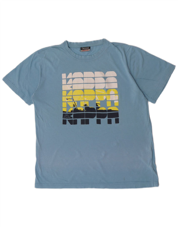 Kappa Herren Grafik-T-Shirt-Oberteil aus mittelblauer Baumwolle