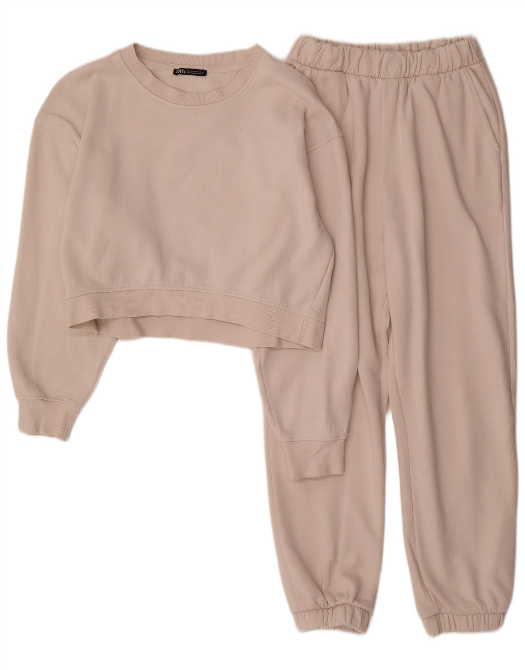 Zara Damen Crop Full Trainingsanzug UK 14 Mittelweiße Baumwolle