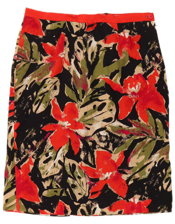 Vintage Damen Bleistiftrock W28 Medium Schwarz Floral