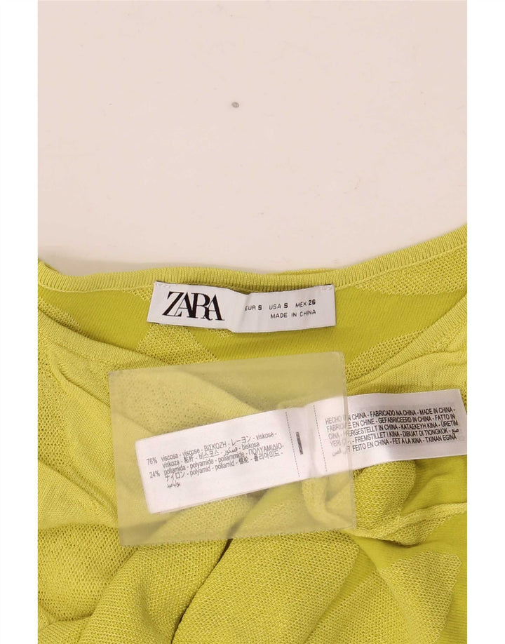 Zara Damen Crop Knit One Shoulder Top UK 8 Small Grüne Viskose