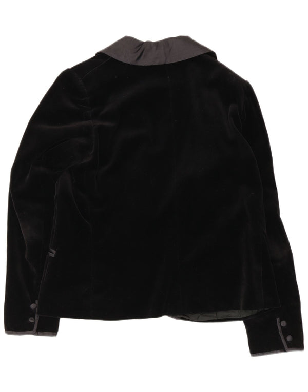 Vintage Damen 1 Knopf Samt Blazer Jacke UK 16 Large Schwarz