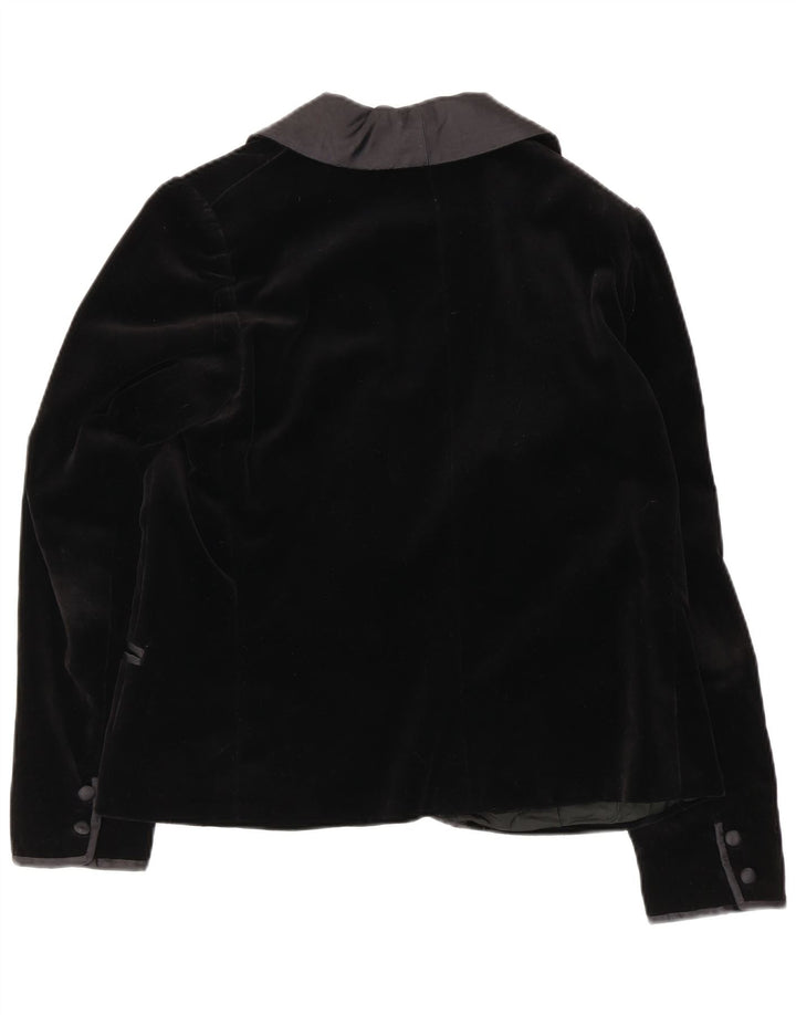 Vintage Damen 1 Knopf Samt Blazer Jacke UK 16 Large Schwarz