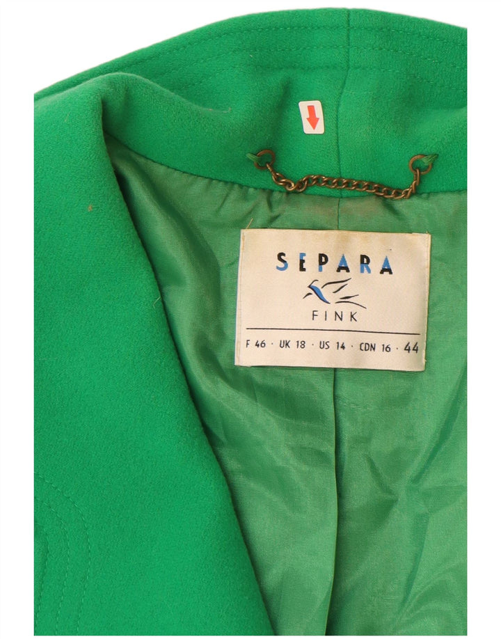 Separa Fink Damen 1-Knopf-Blazerjacke UK 18 XL Grüne Wolle