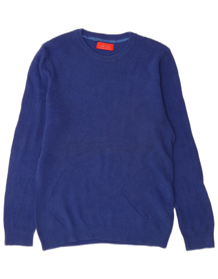 Zara Herren-Pullover mit Rundhalsausschnitt, Größe S, blau, Baumwolle