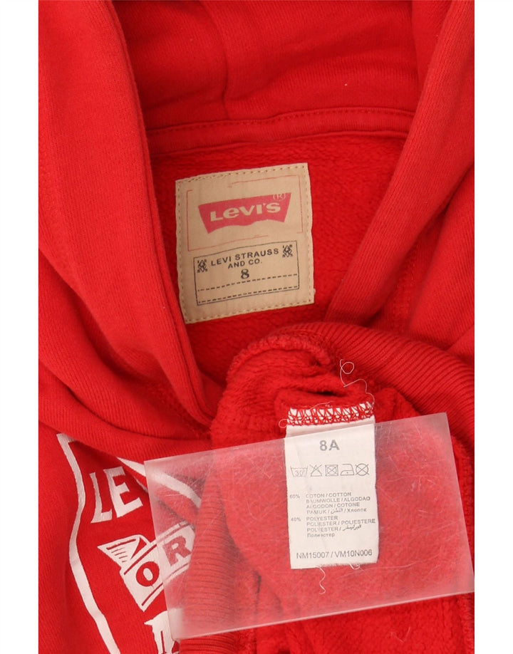 LEVI'S Boys Graphic Hoodie Jumper 7-8 Years Red Cotton