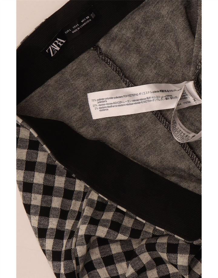Zara Damen-Leggings, groß, W30, L29, graues Gingham-Polyester