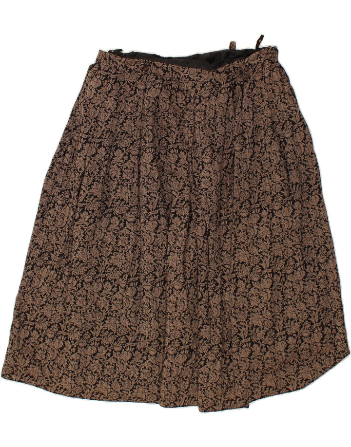 VINTAGE Womens A-Line Skirt IT 46 Large W34 Brown Floral Polyester Vintage Vintage and Second-Hand Vintage from Messina Hembry 