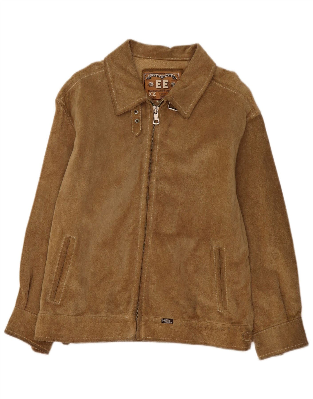 Vintage Damen Bomber Wildlederjacke UK 14 Medium Beige Leder