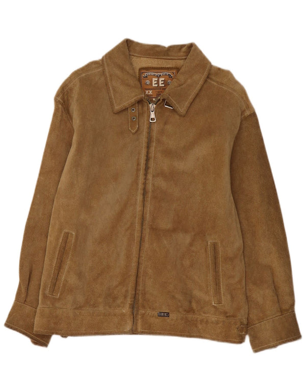 Vintage Damen Bomber Wildlederjacke UK 14 Medium Beige Leder