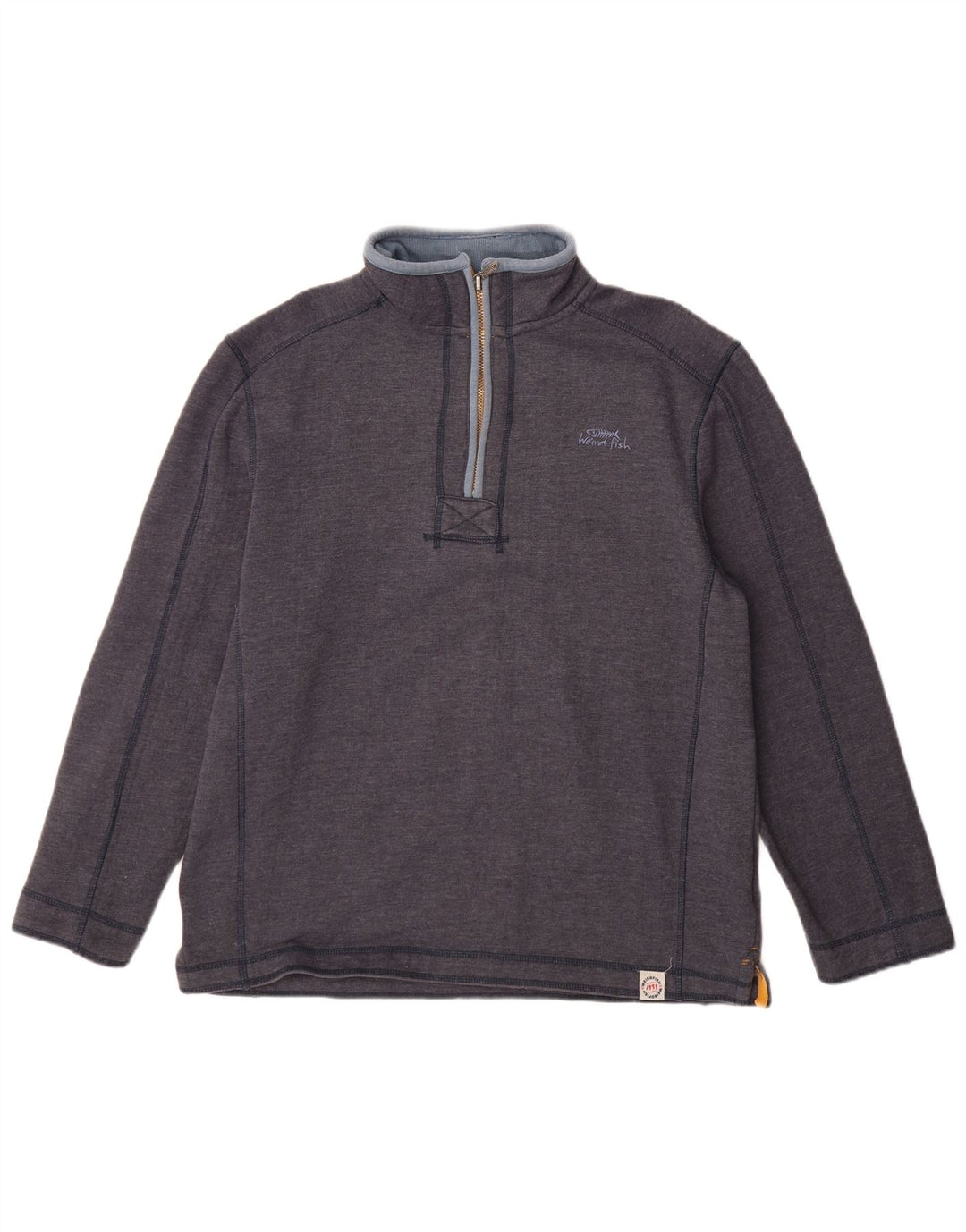 WEIRD FISH Herren-Sweatshirt mit Reißverschluss am Hals, groß, marineblaue Baumwolle