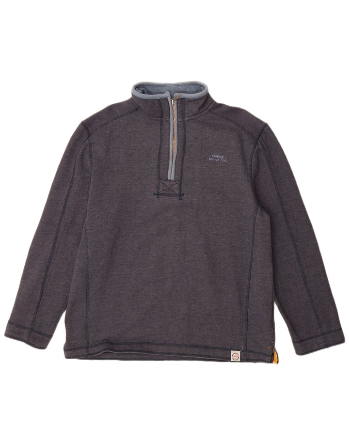 WEIRD FISH Herren-Sweatshirt mit Reißverschluss am Hals, groß, marineblaue Baumwolle