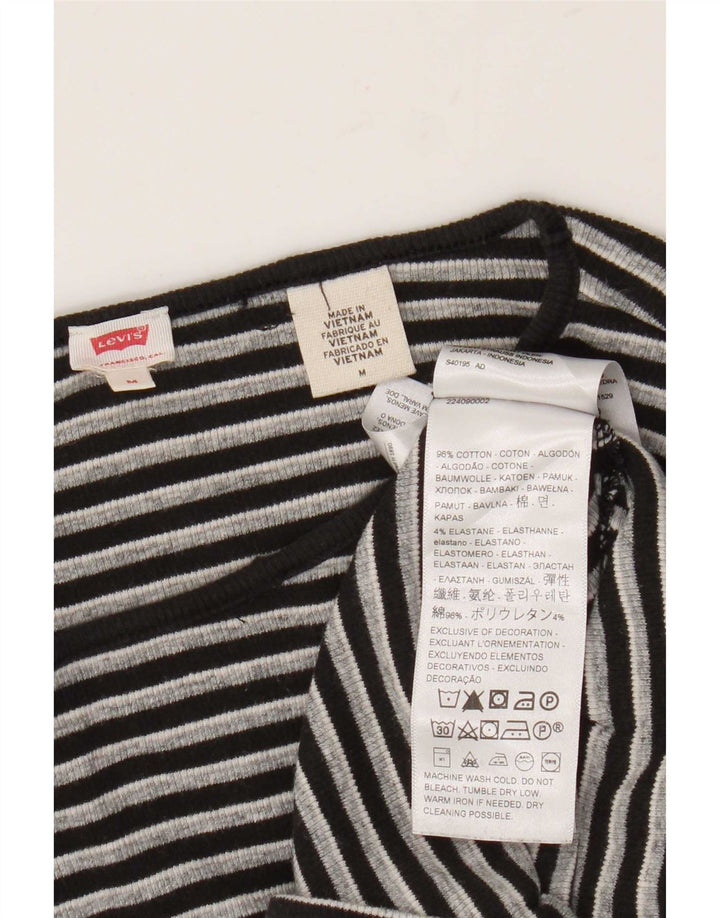 Levi's Damen Crop Top Langarm UK 12 Mittelschwarz gestreift Baumwolle