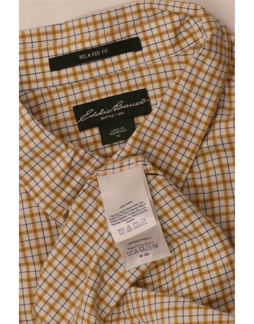 EDDIE BAUER Herren-Flanellhemd mit entspannter Passform, XL, gelb kariert, Baumwolle