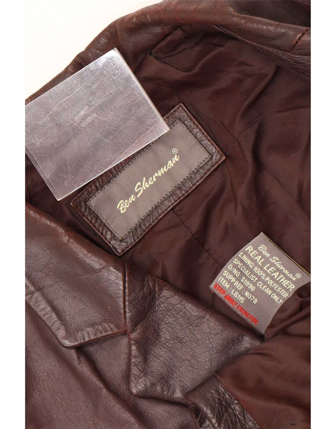 Ben Sherman Herren-Blazerjacke aus Leder mit 3 Knöpfen, UK 38, Mittelbraun