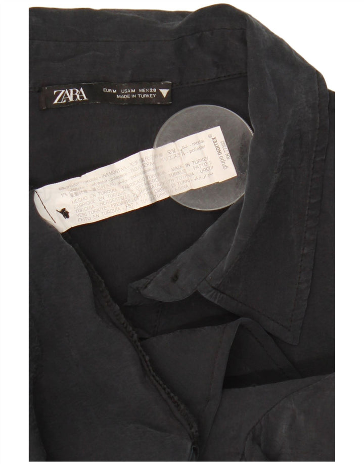 ZARA Damen Hemdkleid UK 14 Medium Schwarz Modal