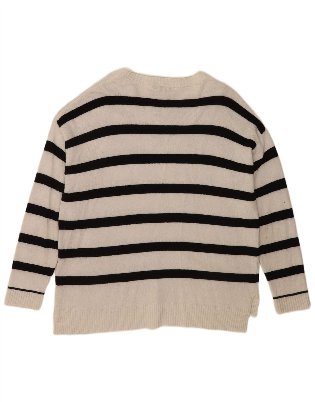 Massimo Dutti Herren-Pullover mit U-Boot-Ausschnitt, mittelweiß gestreifte Viskose