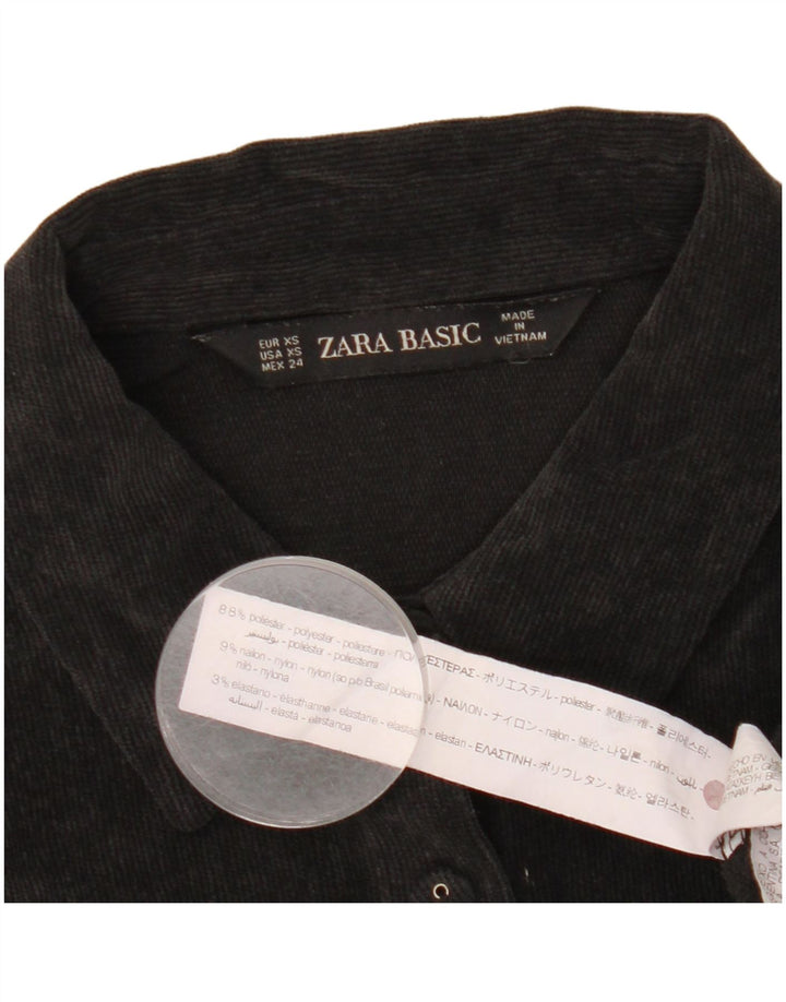 Zara Damen Übergroßes Cordhemd UK 6 XS Schwarz Polyester