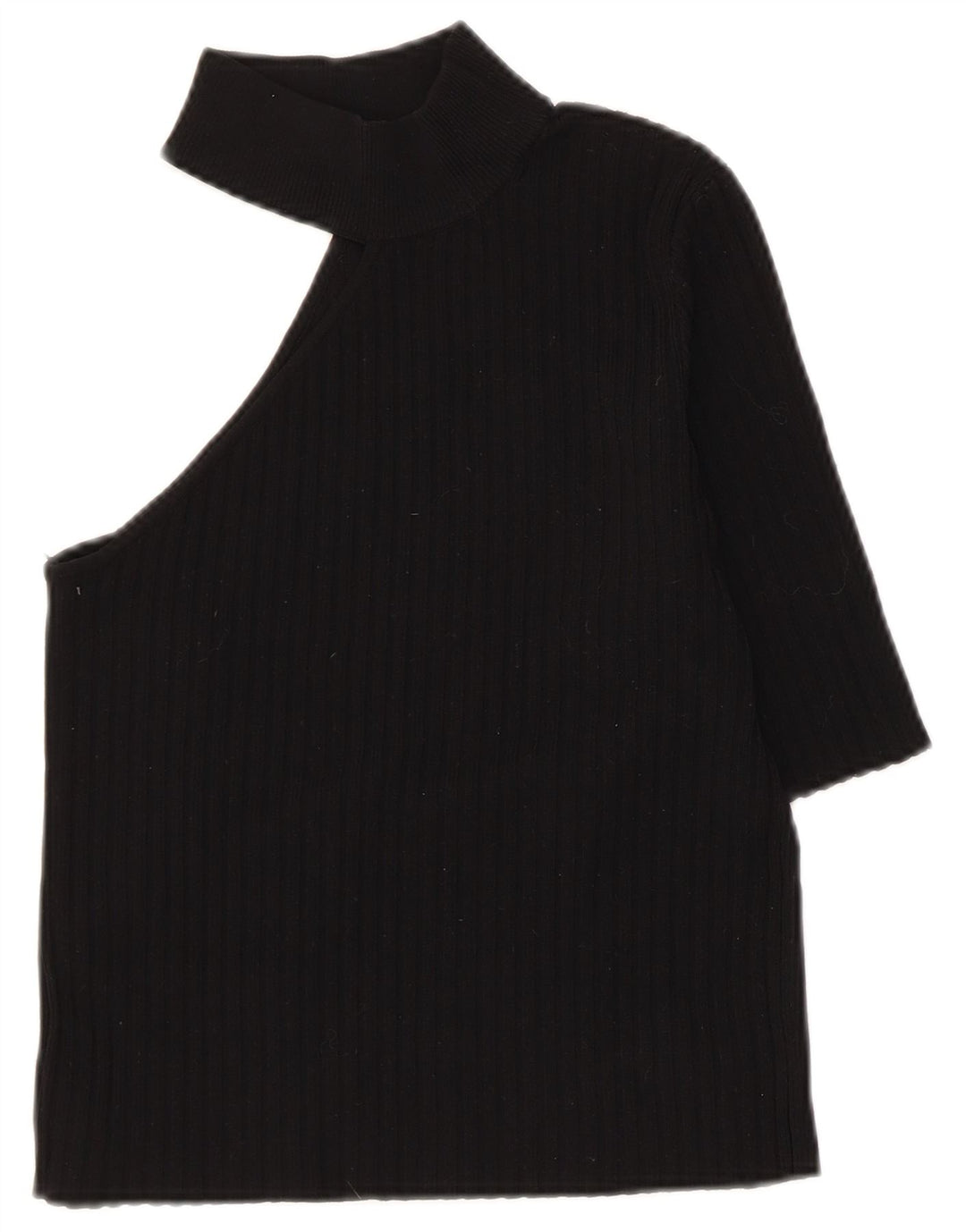 Zara Damen Crop One Shoulder Top UK 8 Small Schwarzes Nylon