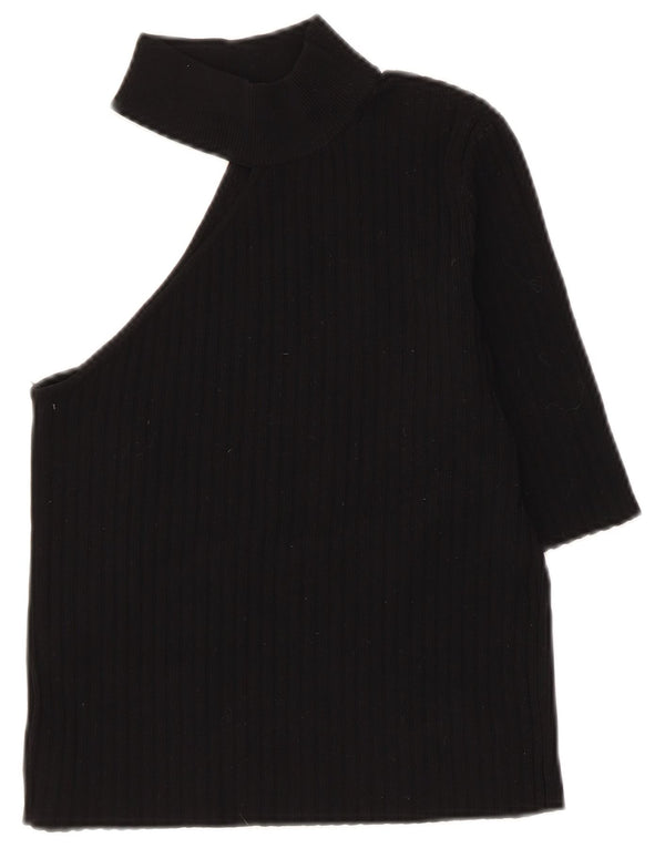 Zara Damen Crop One Shoulder Top UK 8 Small Schwarzes Nylon