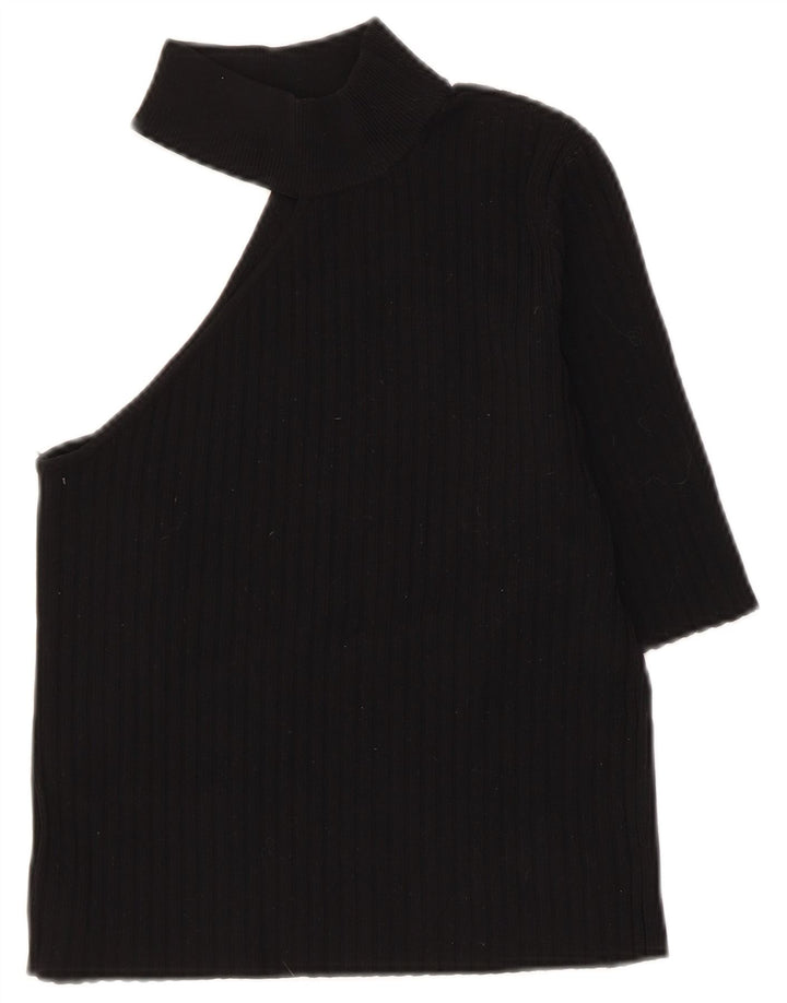 Zara Damen Crop One Shoulder Top UK 8 Small Schwarzes Nylon