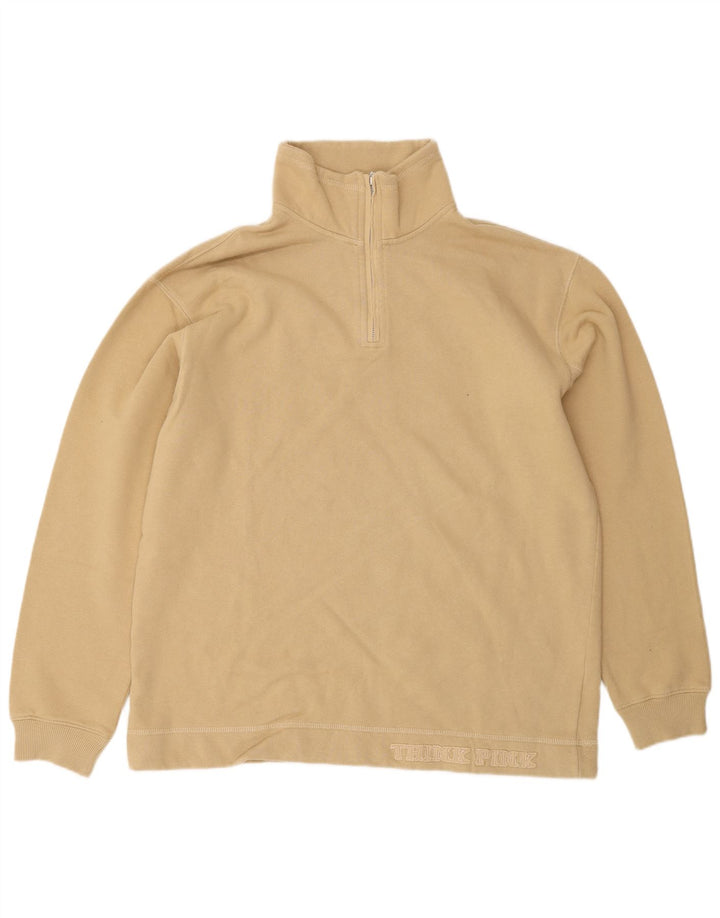 Think Pink Herren-Sweatshirt mit Reißverschluss am Hals, mittelbeige Baumwolle