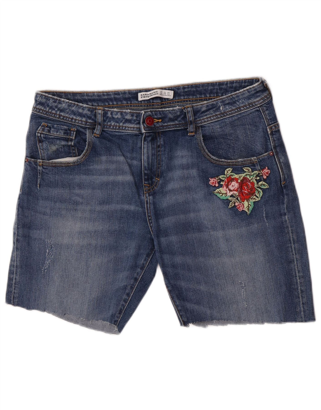 Zara Damen Jeansshorts EU 40 Medium W30 Blau geblümt