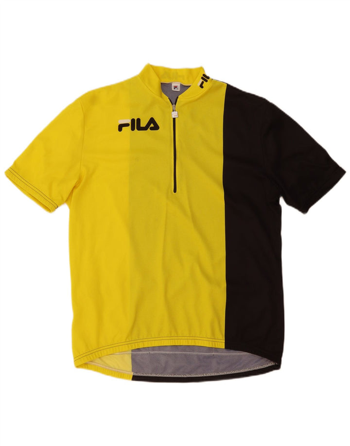 Fila Herren-Trainingsanzug-Oberteil mit grafischem Reißverschluss und Rundhalsausschnitt, groß, gelb, Farbblock