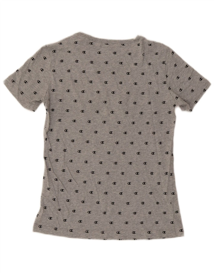 Champion Womens Graphic T-Shirt Top UK 12 Mittelgrau gepunktete Baumwolle