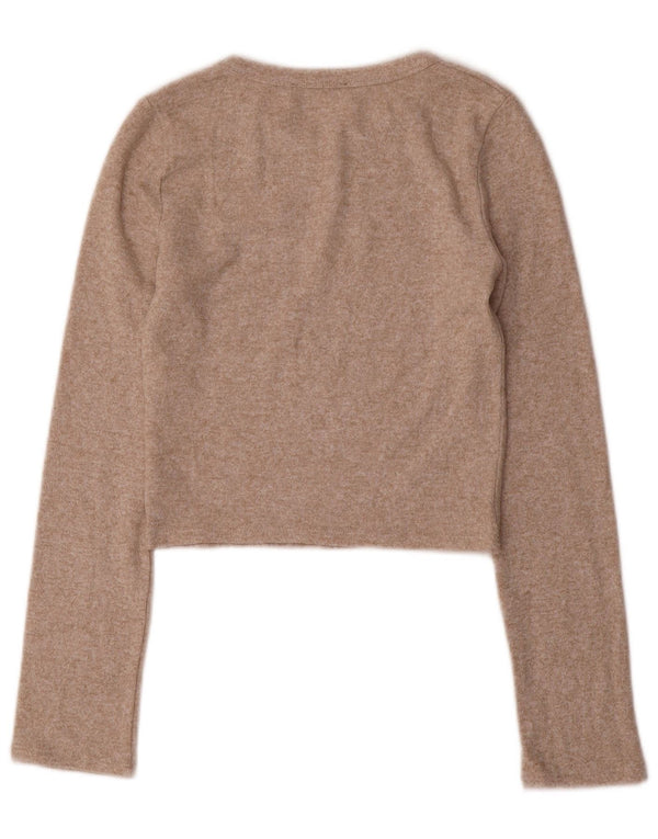 Zara Damen Crop Top Langarm UK 8 Small Beige
