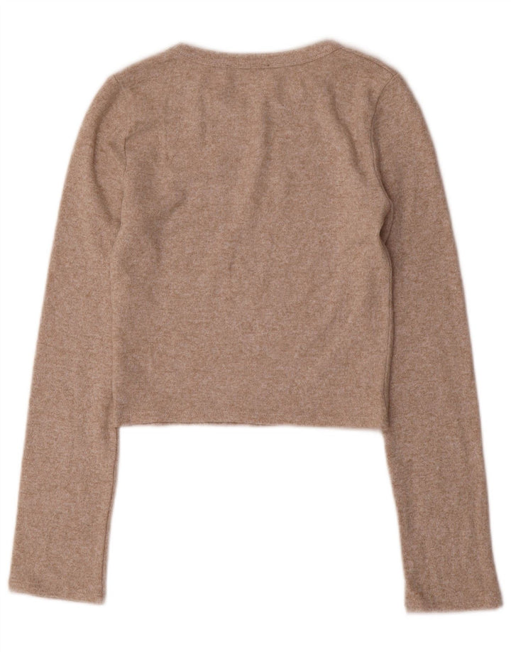 Zara Damen Crop Top Langarm UK 8 Small Beige