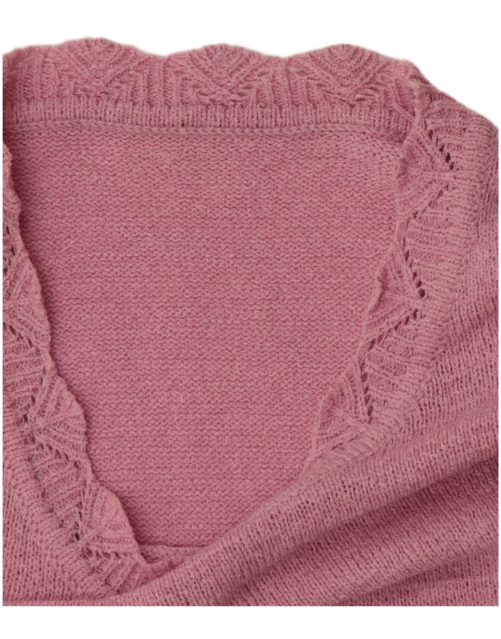 VINTAGE Damen-Pullover mit U-Boot-Ausschnitt, UK 14, große Baumwolle mit rosa Blumenmuster