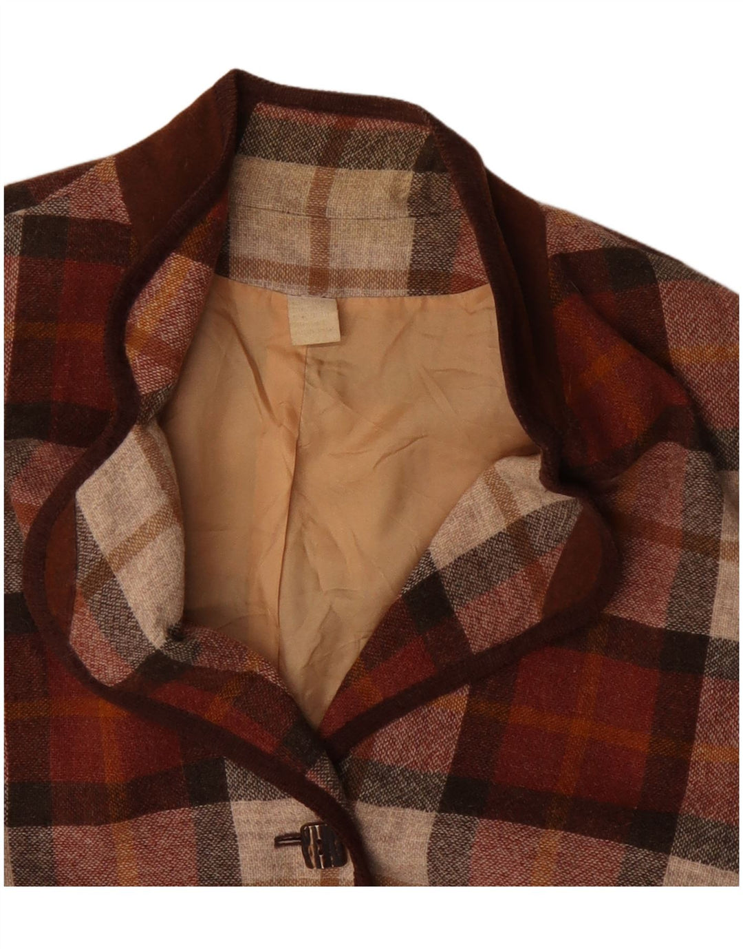 Vintage Damen 3-Knopf-Blazerjacke UK 20 2XL Burgunderrot kariert Polyacryl