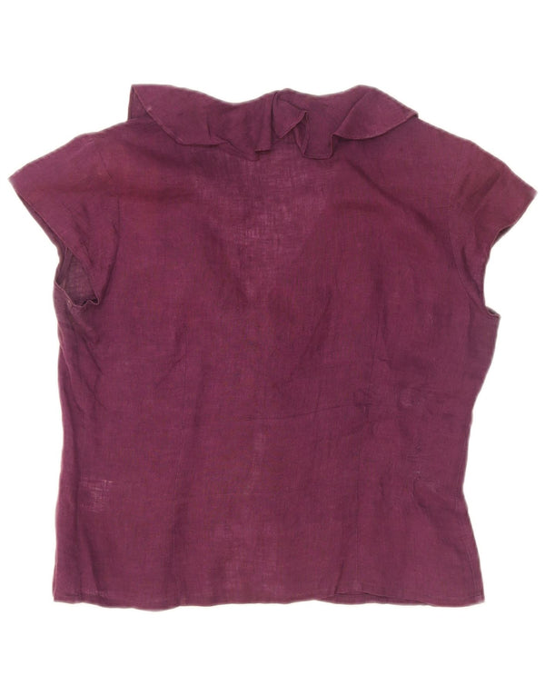 Blunauta Damen Kurzarm-Hemdbluse mit Rüschen vorne IT 42 Mittelviolett