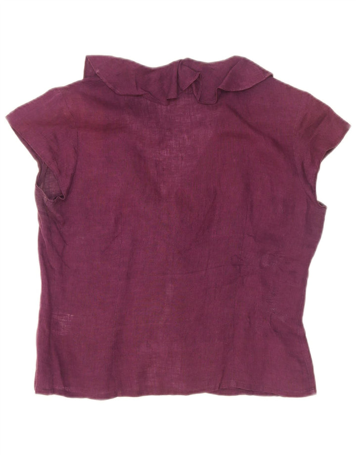 Blunauta Damen Kurzarm-Hemdbluse mit Rüschen vorne IT 42 Mittelviolett