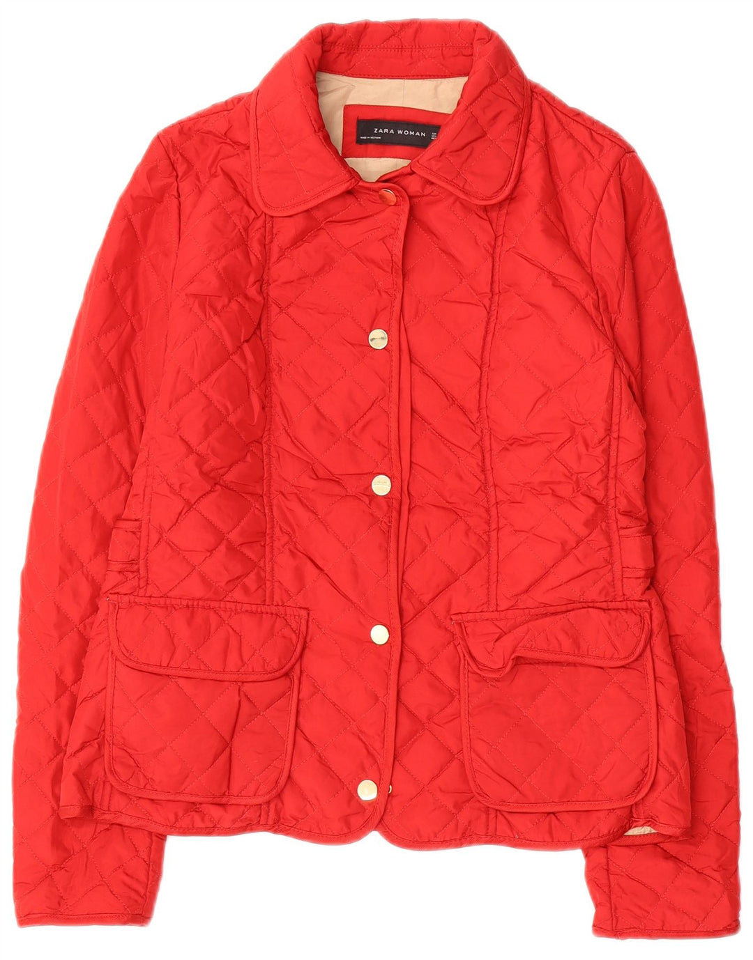 ZARA Damen Steppjacke UK 12 Mittelrotes Polyester
