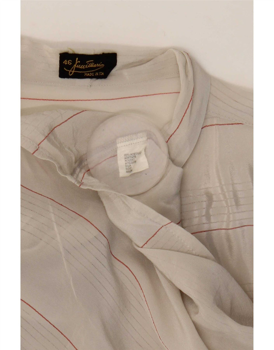 Mario Pucci Cecconi Damen-Hemdbluse mit vorderer Krawatte, Größe 46, groß, beige gestreift