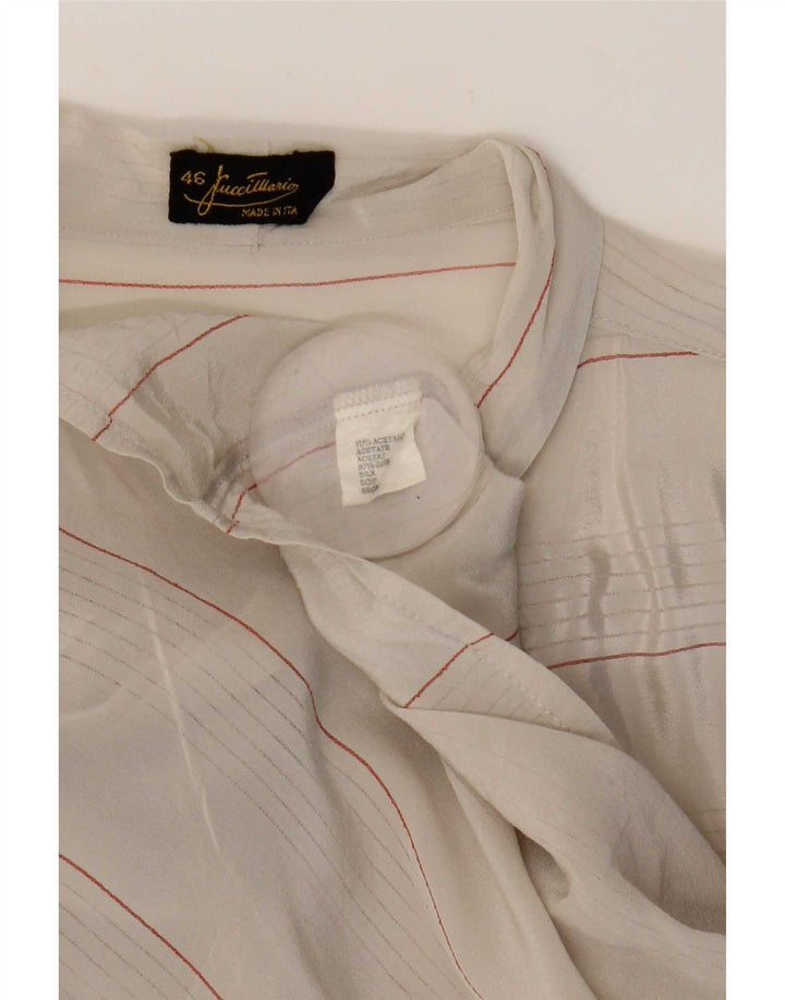 Mario Pucci Cecconi Damen-Hemdbluse mit vorderer Krawatte, Größe 46, groß, beige gestreift